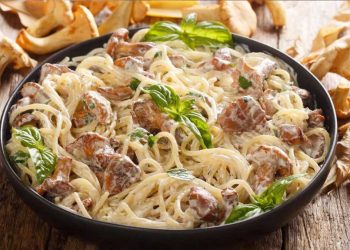 Spaghetti mit Knoblauchsauce und Pfifferlingen
